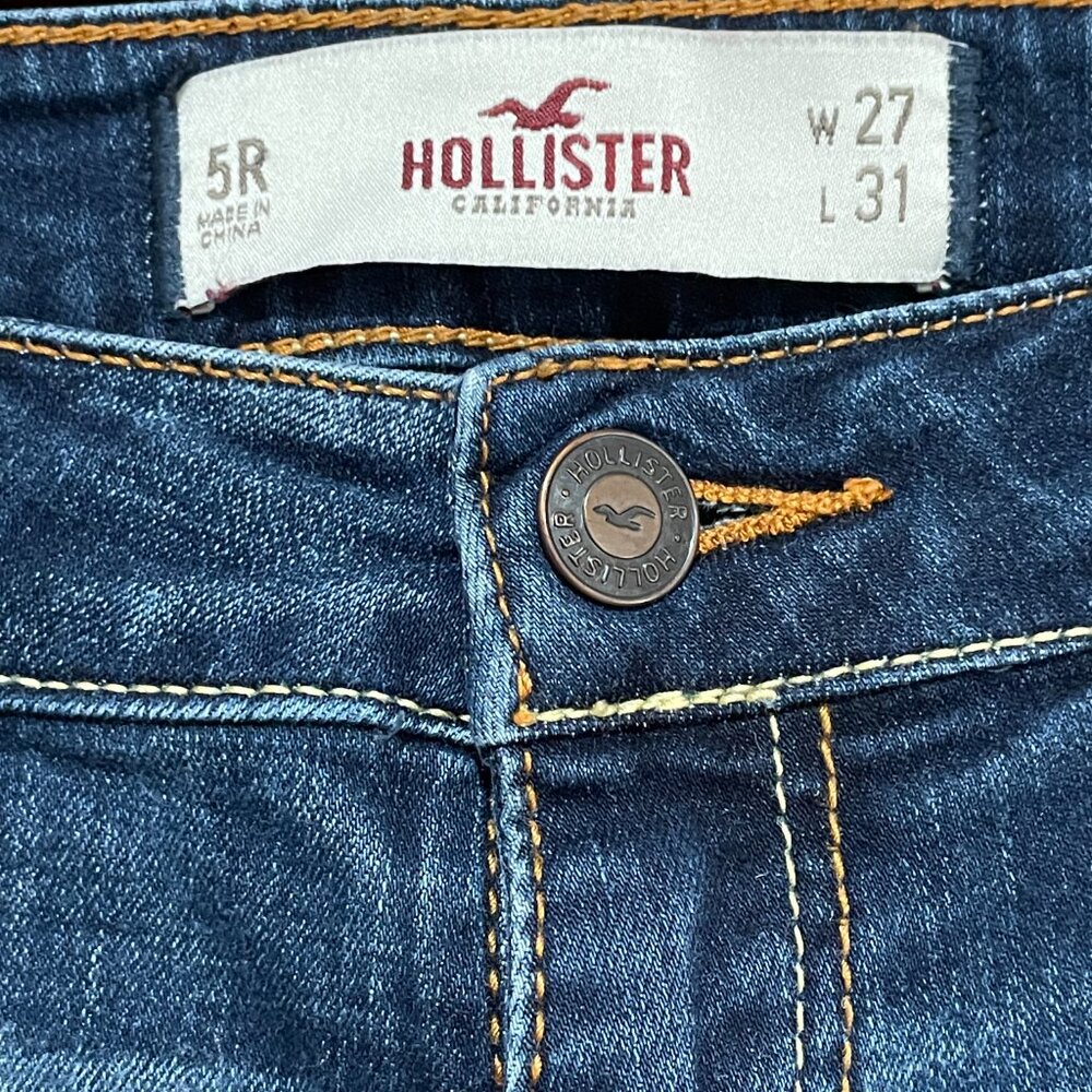 HOLLISTER Women's 5R Low Rise Skinny Dark Wash Distressed Blue Denim Jeans - Picture 3 of 4